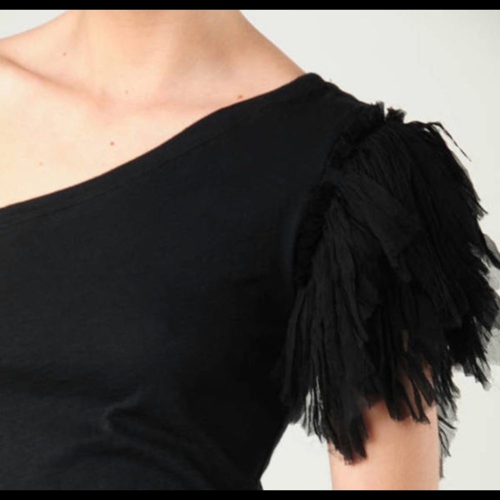 Elizabeth and James Black One shoulder fringed top medium - Picture 3 of 7